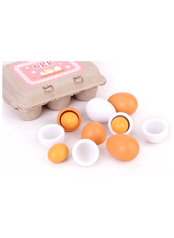 6-Piece Lightweight Portable Compact Wooden Eggs Kindergarten Kitchen Toy Set