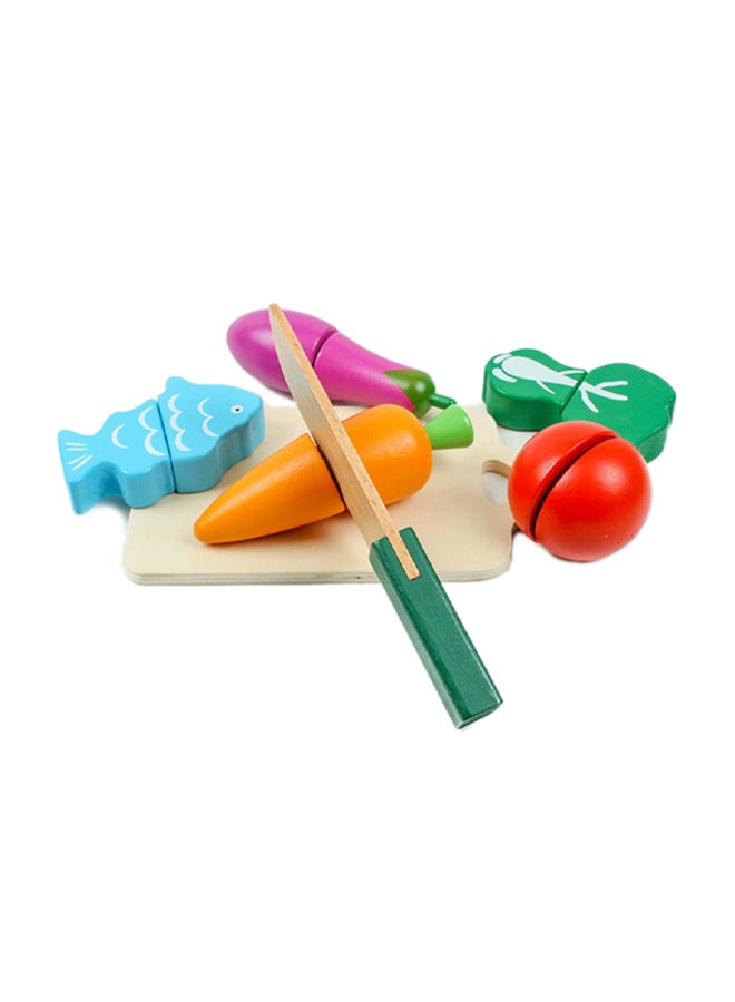 Wooden Kitchen Pretend Cutting Fruits Vegetables Puzzle Game Set For Kids, 2+ Years 19.2x18.3x18.3cm