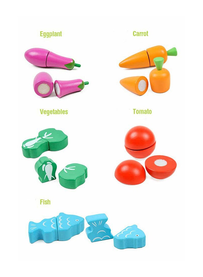 Wooden Kitchen Pretend Cutting Fruits Vegetables Puzzle Game Set For Kids, 2+ Years 19.2x18.3x18.3cm