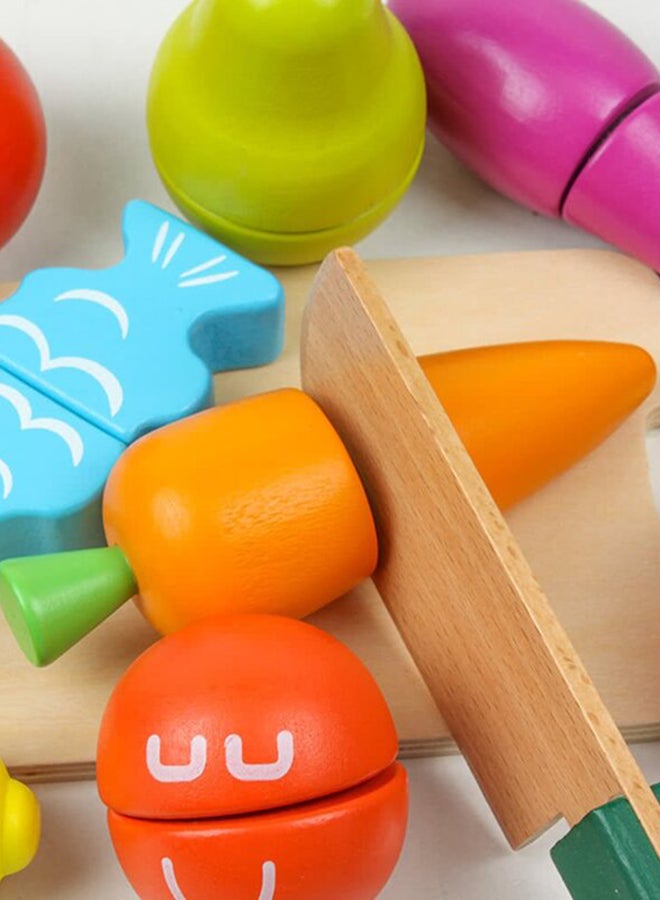 Wooden Kitchen Pretend Cutting Fruits Vegetables Puzzle Game Set For Kids, 2+ Years 19.2x18.3x18.3cm