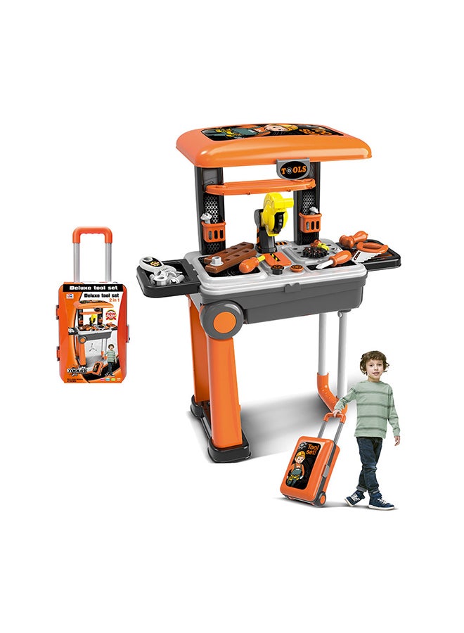 2-In-1 Portable Lightweight Compact Pretend Deluxe Tool Luggage Set For Boys