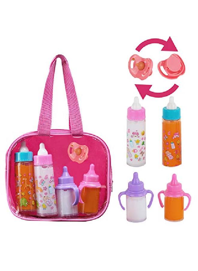 Fash N Kolor®, My Sweet Baby Disappearing Doll Feeding Set | Baby Care 4 Piece Doll Feeding Set For Toy Stroller | 2 Milk & Juice Bottles With Toy Pacifier For Baby Doll,