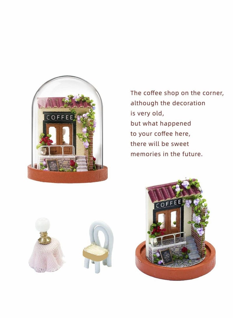 DIY Dollhouse Miniature with Wooden Furniture, Handmade Home Craft Model Mini World Series Kit with Glass Cover, Creative Doll House for Adult Teenager Gift (Time Cafe)