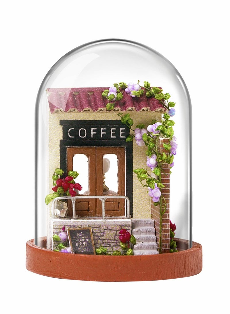 DIY Dollhouse Miniature with Wooden Furniture, Handmade Home Craft Model Mini World Series Kit with Glass Cover, Creative Doll House for Adult Teenager Gift (Time Cafe)