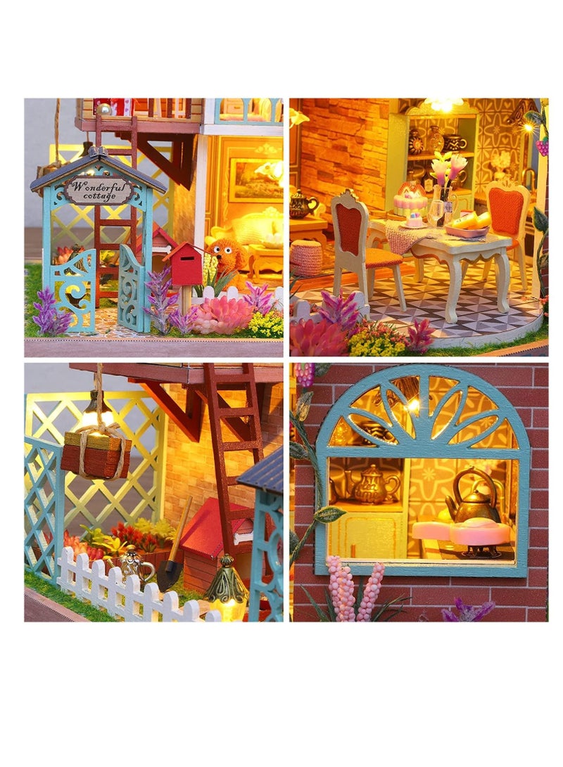 DIY Dollhouse Miniature with Furniture,Wooden Crafts Model Mini Handmade Kit with Dust Proof Cover and Music Box,1:24 Scale Creative Room Birthday Gift Idea for Adult Friend Lover