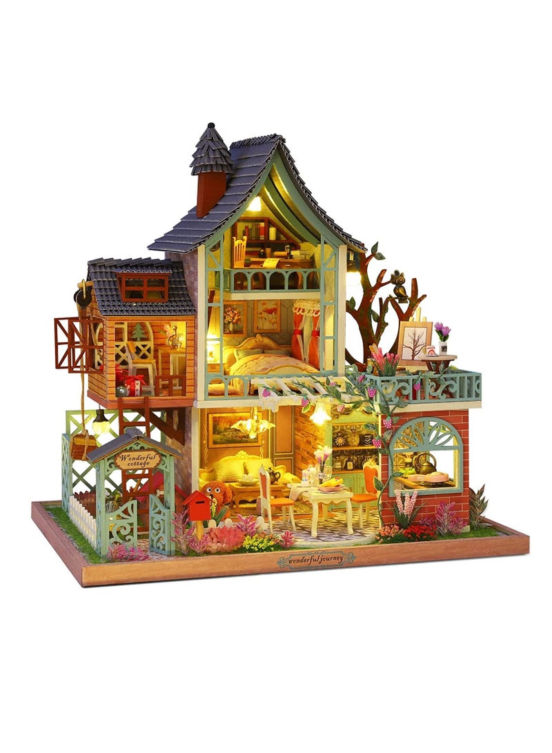 DIY Dollhouse Miniature with Furniture,Wooden Crafts Model Mini Handmade Kit with Dust Proof Cover and Music Box,1:24 Scale Creative Room Birthday Gift Idea for Adult Friend Lover