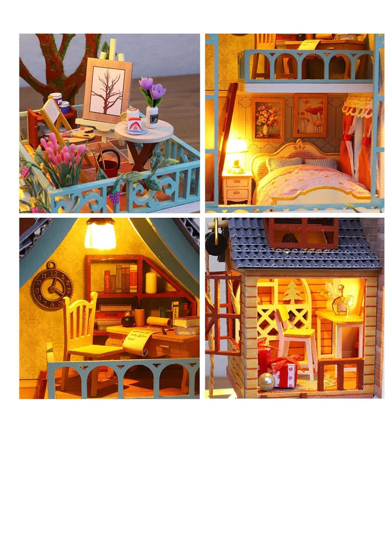 DIY Dollhouse Miniature with Furniture,Wooden Crafts Model Mini Handmade Kit with Dust Proof Cover and Music Box,1:24 Scale Creative Room Birthday Gift Idea for Adult Friend Lover