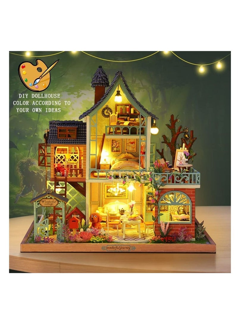 DIY Dollhouse Miniature with Furniture,Wooden Crafts Model Mini Handmade Kit with Dust Proof Cover and Music Box,1:24 Scale Creative Room Birthday Gift Idea for Adult Friend Lover