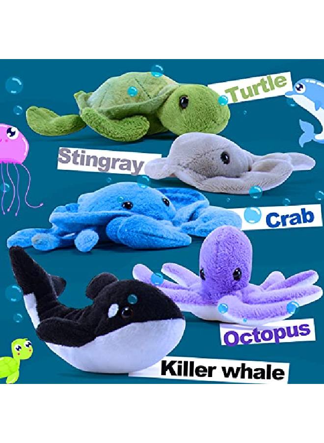 15Inch Plush Shark Stuffed Animal With 5 Piece Soft Stuffed Sea Animals Includes Stuffed Octopus Crab Turtle Stingray And Blue Whale