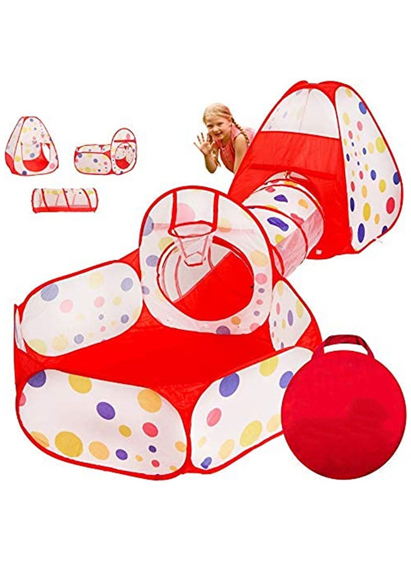 3pc Kids Play Tent Crawl Tunnel and Ball Pit with Basketball Hoop Durable Pop Up Playhouse Tent for Boys Girls Babies Toddlers Pets for Indoor and Outdoor Use with Carrying Case