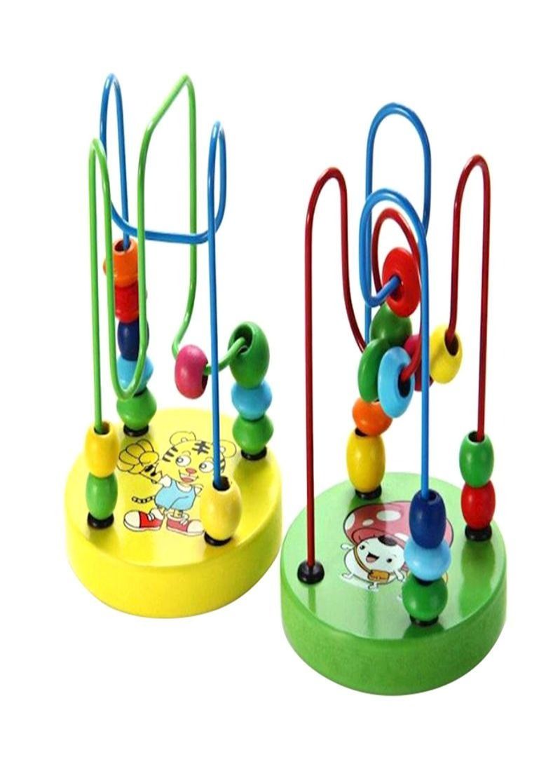 2- Piece Mini Colorful Educational Game Baby Wooden Toy Around Beads Wire Maze