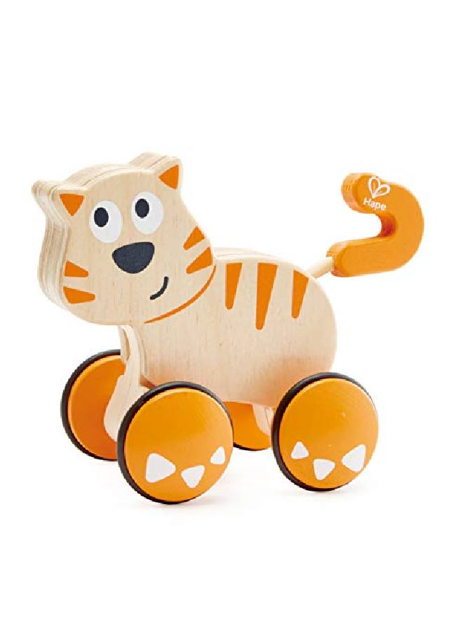 Dante Push And Go ;  Wooden Push Release & Go Cat Toddler Toy With Wheels