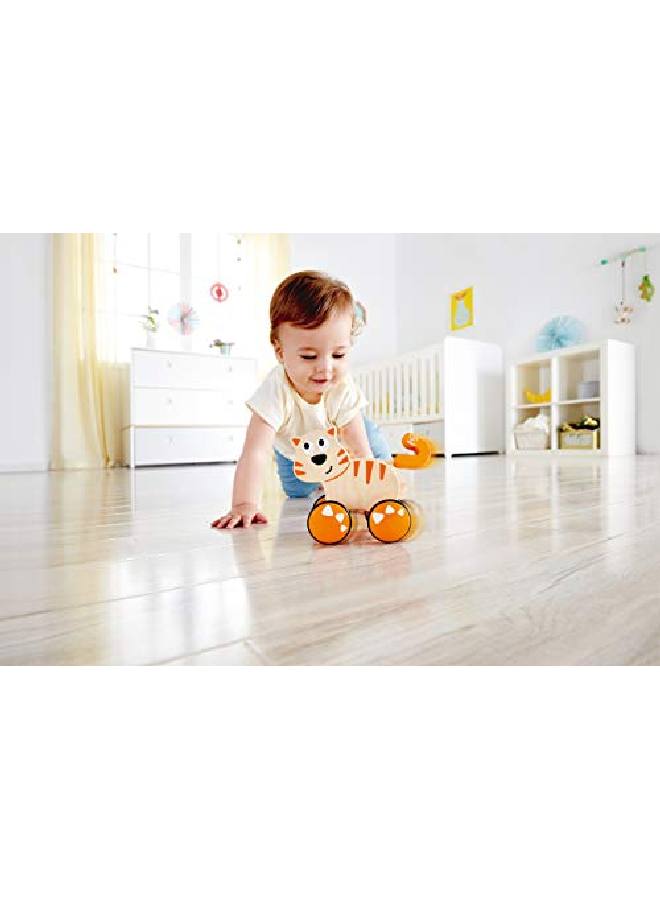 Dante Push And Go ;  Wooden Push Release & Go Cat Toddler Toy With Wheels