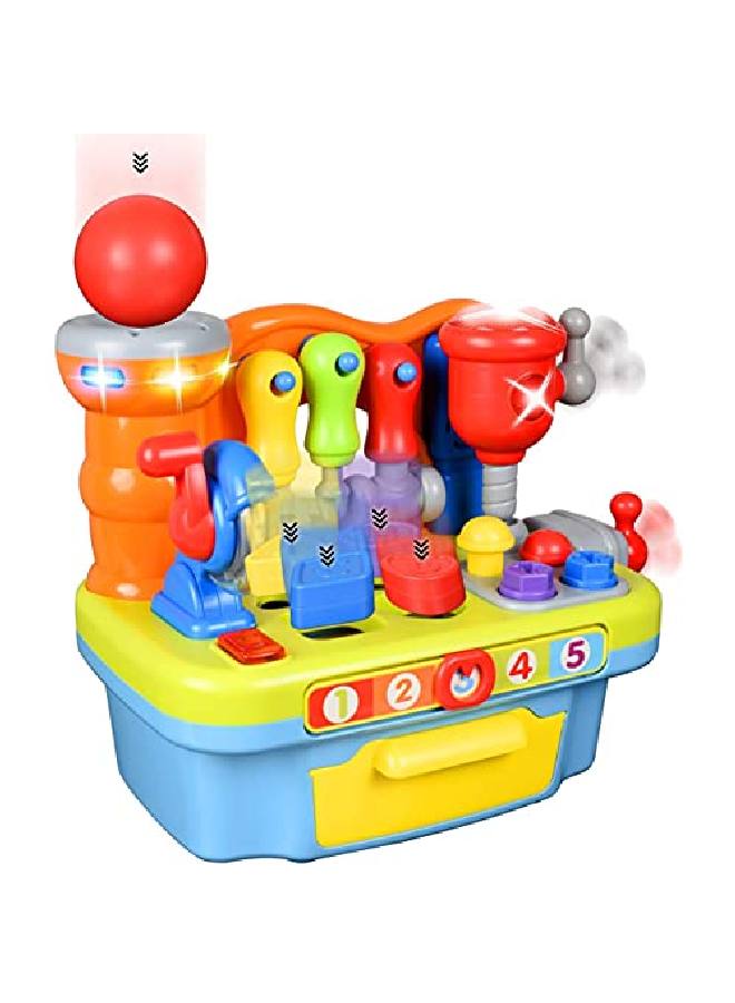Little Engineer Multifunctional Kids Musical Learning Tool Workbench Educational Learning Toy Shape Sorter With Lights & Sounds For Teaching Colors Shapes Numbers