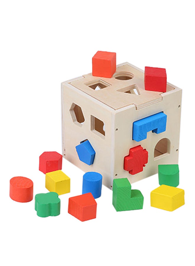 Geometric Sorting Wooden Educational Toy  Cube With Coloured Shape Blocks