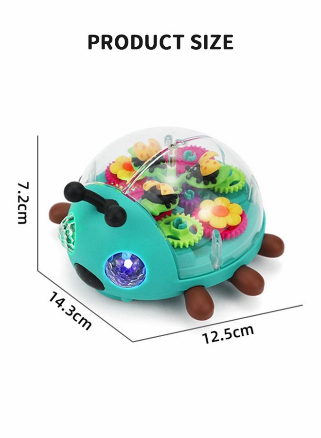 Crawling Toy, Light Up Transparent Toy Electric Gear Beetle, Educational Early Learning Music and Flashing LED Beetle with Colorful Moving Gears, Universal Walking to Avoid Obstacles