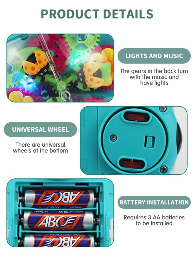 Crawling Toy, Light Up Transparent Toy Electric Gear Beetle, Educational Early Learning Music and Flashing LED Beetle with Colorful Moving Gears, Universal Walking to Avoid Obstacles
