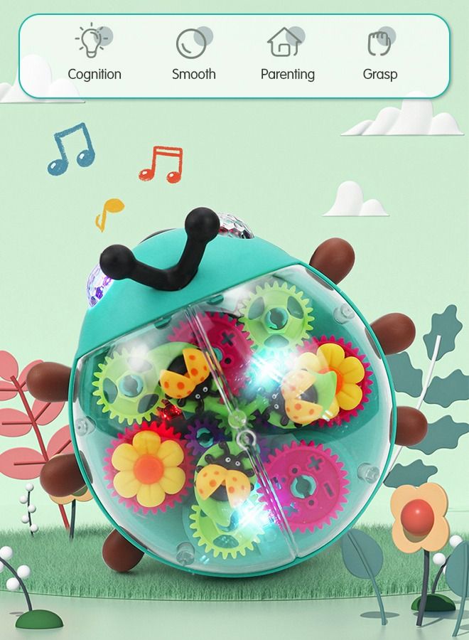 Crawling Toy, Light Up Transparent Toy Electric Gear Beetle, Educational Early Learning Music and Flashing LED Beetle with Colorful Moving Gears, Universal Walking to Avoid Obstacles