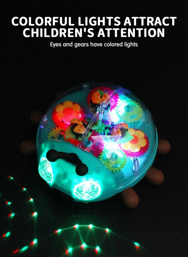 Crawling Toy, Light Up Transparent Toy Electric Gear Beetle, Educational Early Learning Music and Flashing LED Beetle with Colorful Moving Gears, Universal Walking to Avoid Obstacles