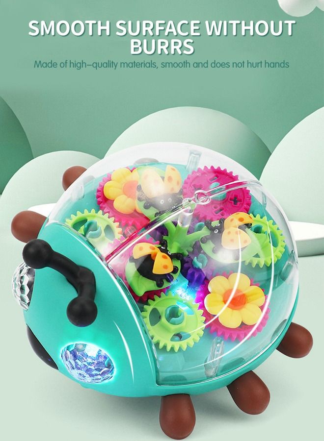 Crawling Toy, Light Up Transparent Toy Electric Gear Beetle, Educational Early Learning Music and Flashing LED Beetle with Colorful Moving Gears, Universal Walking to Avoid Obstacles