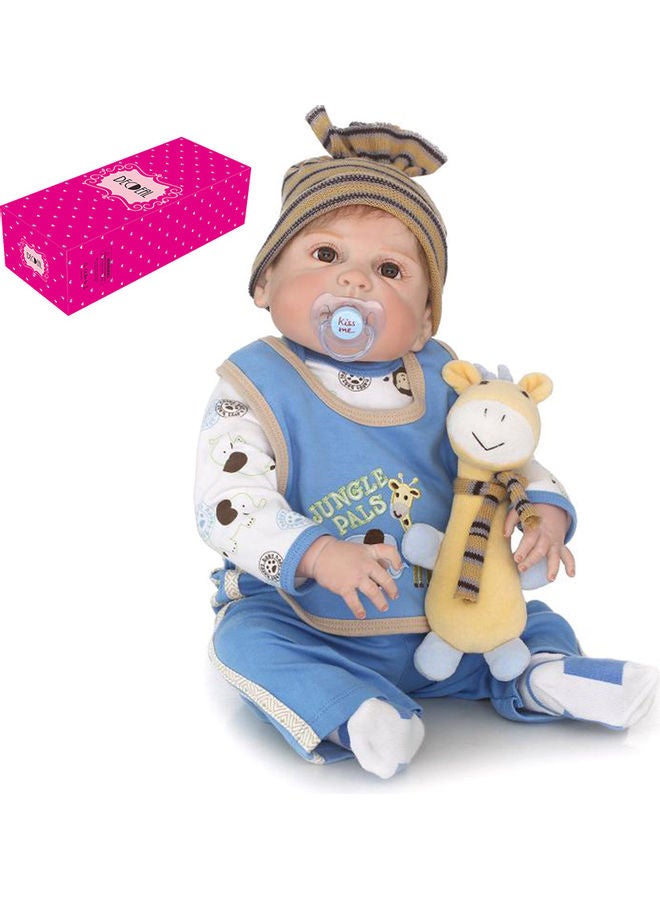 Reborn Baby Doll with Blue Outfit and Giraffe 49x14x23.5cm