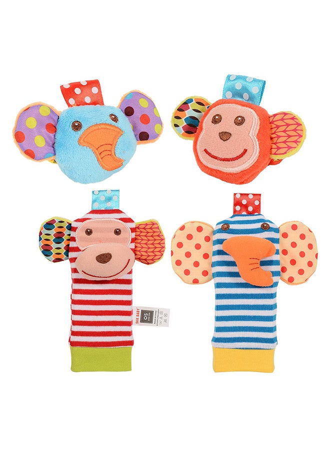 4 Pieces Baby Wrist Rattle And Foot Rattles Finder Socks Monkey And Elephant Toys Set