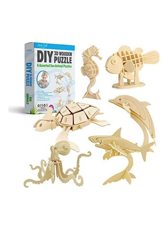 Pack Of 6 Sea Animals DIY 3D Wooden Puzzle Bundle Set 14inch