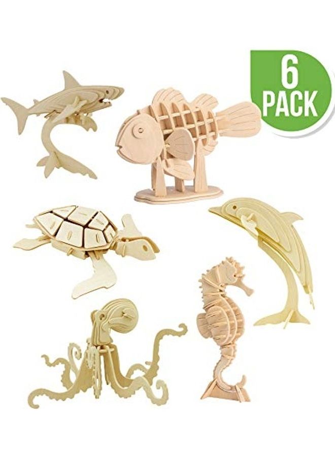 Pack Of 6 Sea Animals DIY 3D Wooden Puzzle Bundle Set 14inch