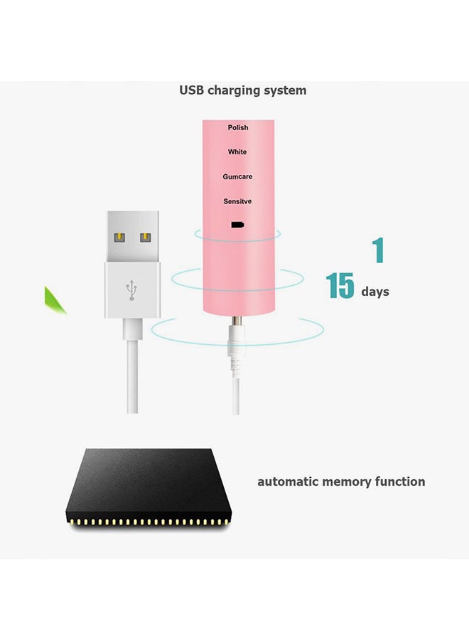 5 Mode Ultrasonic Electric Toothbrush Pink/White (200x 25x 25mm)