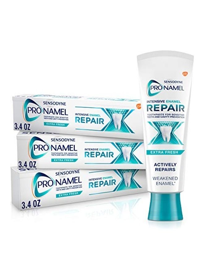 3-Pieces Intensive Enamel Repair Toothpaste for Sensitive Teeth Set White/Green 5.25x1.5x6.63inch