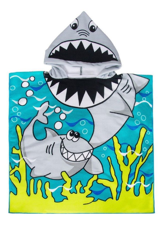 Cartoon Shark Printed Hooded Bath Towel Multicolour 24 x 24inch