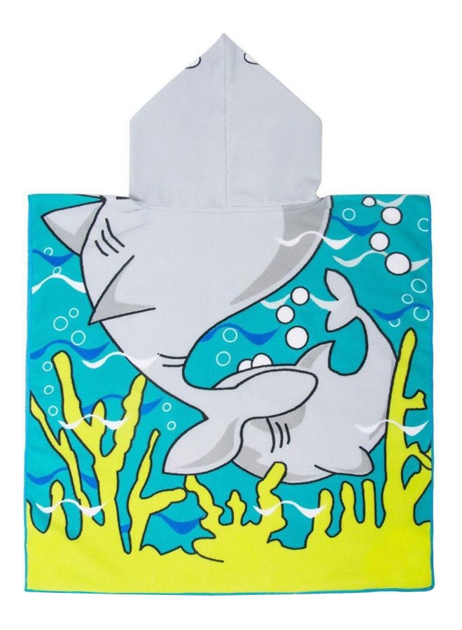 Cartoon Shark Printed Hooded Bath Towel Multicolour 24 x 24inch