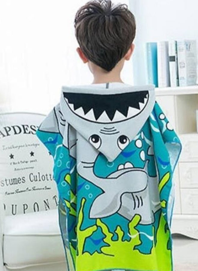 Cartoon Shark Printed Hooded Bath Towel Multicolour 24 x 24inch