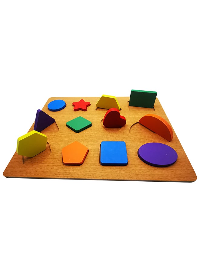 Wooden Geometric Shapes Montessori Puzzle Bricks Preschool Learning Educational Game 30 x 23cm