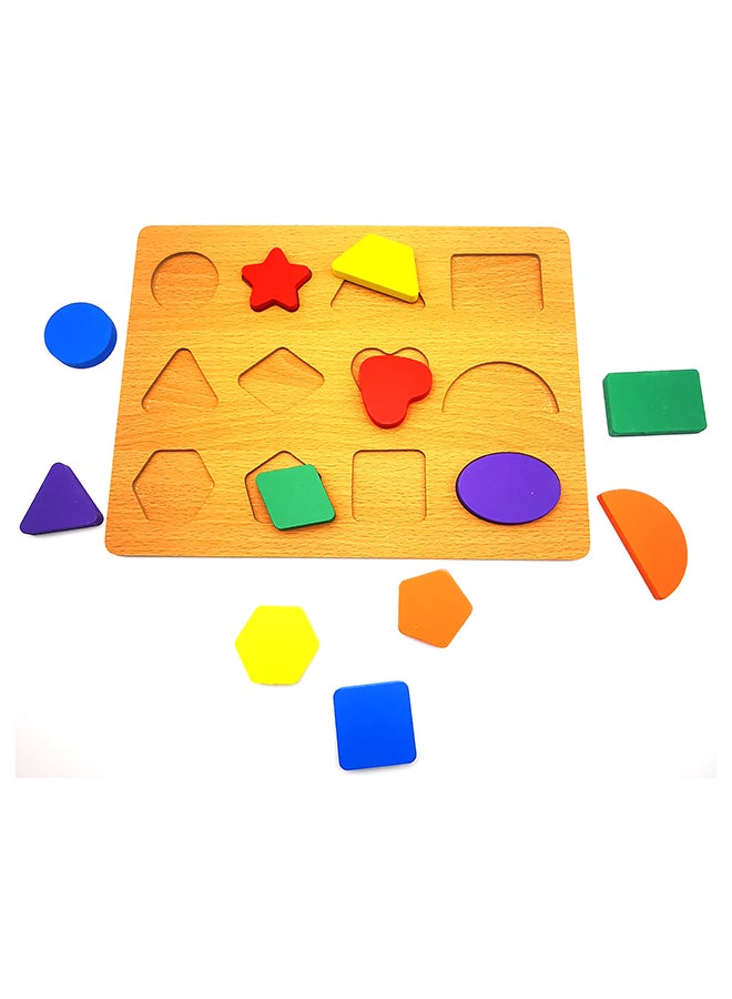 Wooden Geometric Shapes Montessori Puzzle Bricks Preschool Learning Educational Game 30 x 23cm