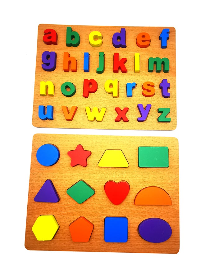 Learning Wooden Alphabet With Geometric Shape Puzzle Preschool Learning Toys 30 x 23cm