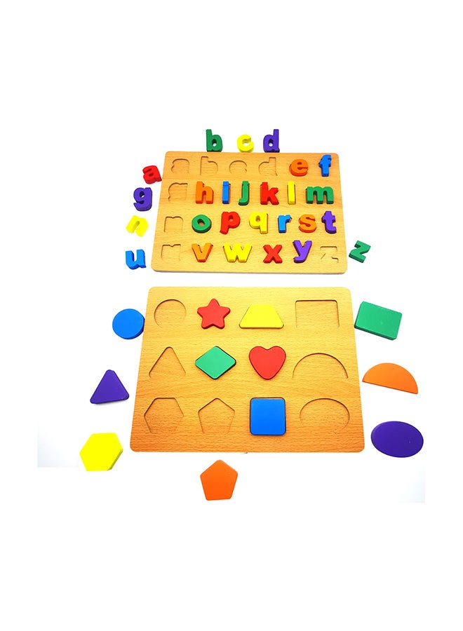 Learning Wooden Alphabet With Geometric Shape Puzzle Preschool Learning Toys 30 x 23cm