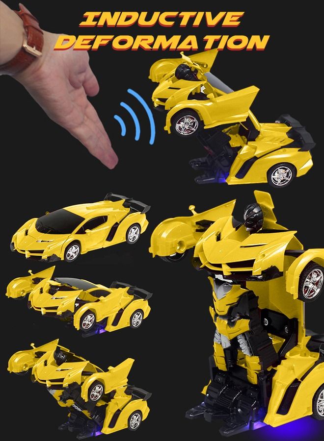 GROIC Remote Control Transform Toy with Lights Deformation Rechargeable Rotating Stunt Race Car for Kids