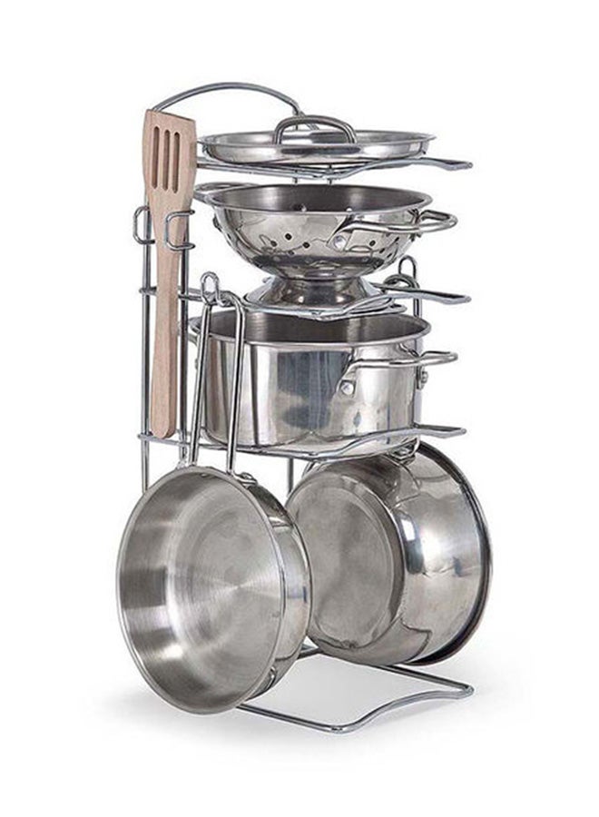 Melissa & Doug Let’s Play House – Stainless Steel Pots & Pans Play Set – Pretend Kitchen Accessories with Utensils & Rack – Realistic Toy Cookware for Kids Ages 3+ | MD4265
