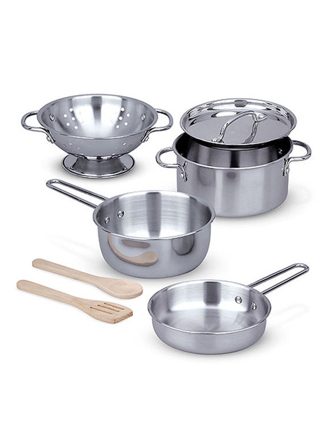 Melissa & Doug Let’s Play House – Stainless Steel Pots & Pans Play Set – Pretend Kitchen Accessories with Utensils & Rack – Realistic Toy Cookware for Kids Ages 3+ | MD4265
