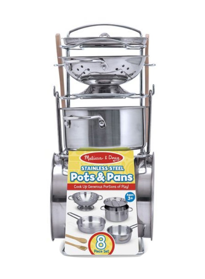 Melissa & Doug Let’s Play House – Stainless Steel Pots & Pans Play Set – Pretend Kitchen Accessories with Utensils & Rack – Realistic Toy Cookware for Kids Ages 3+ | MD4265