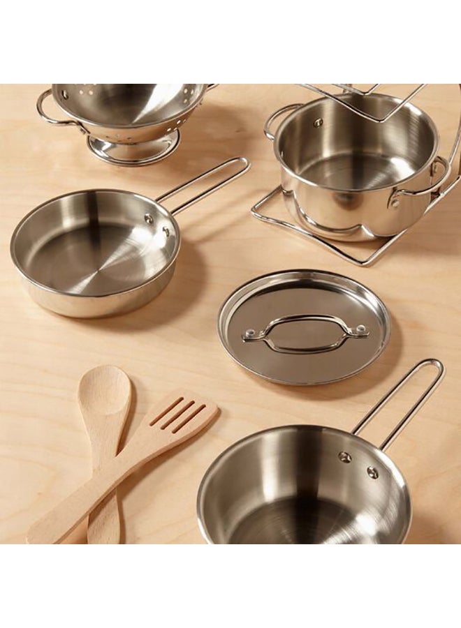 Melissa & Doug Let’s Play House – Stainless Steel Pots & Pans Play Set – Pretend Kitchen Accessories with Utensils & Rack – Realistic Toy Cookware for Kids Ages 3+ | MD4265