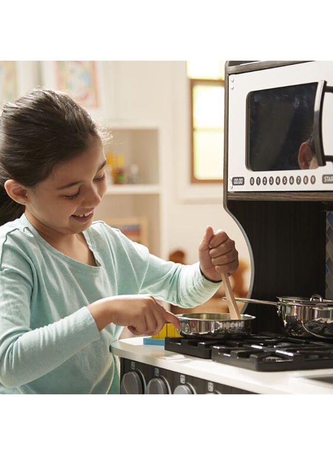 Melissa & Doug Let’s Play House – Stainless Steel Pots & Pans Play Set – Pretend Kitchen Accessories with Utensils & Rack – Realistic Toy Cookware for Kids Ages 3+ | MD4265