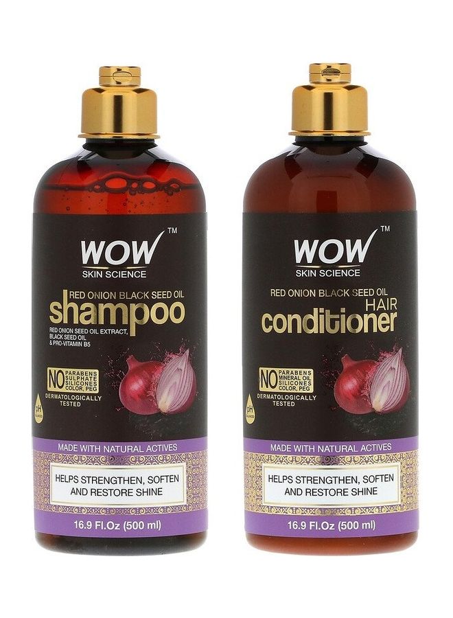 2-Piece Red Onion Black Seed Oil Hair Shampoo And Conditioner Multicolour 1Liters