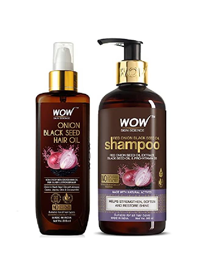 Onion Hair Oil With Black Seed Oil Extracts + Onion Oil Shampoo Hair Care Kit Net Vol 500Ml