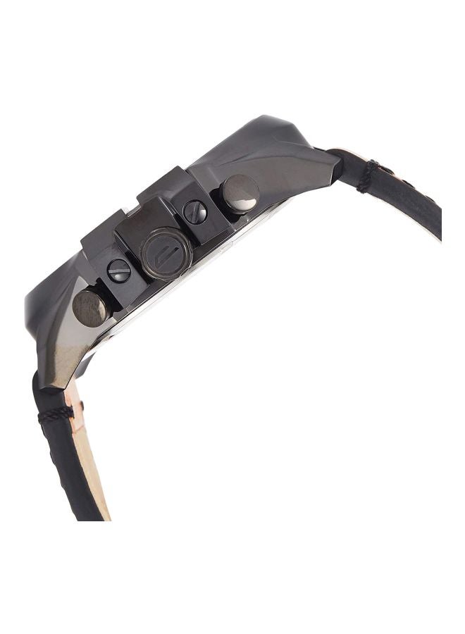 Men's Round Shape Leather Band Analog Wrist Watch 51 mm - Brown - DZ4476