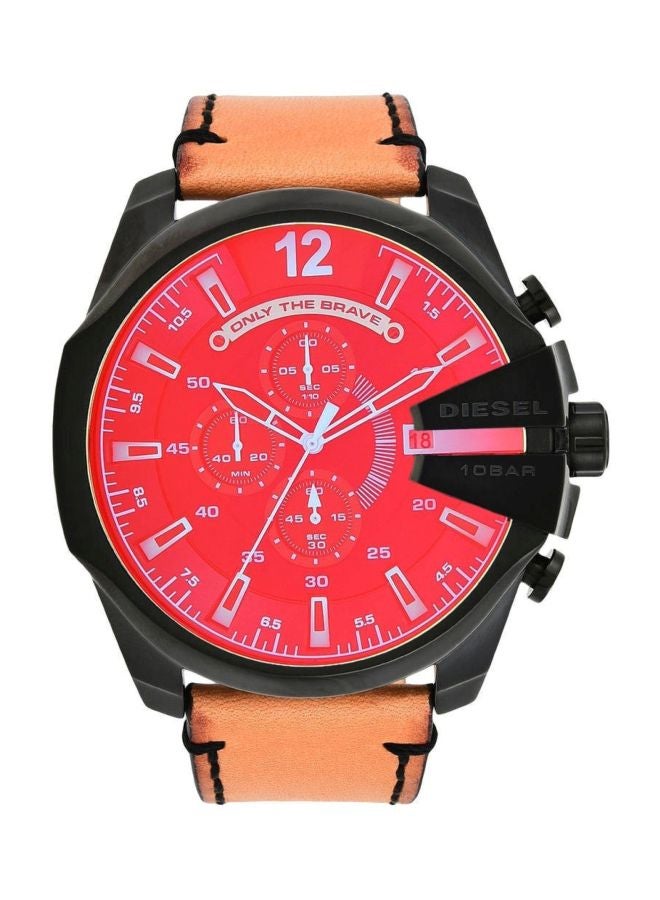 Men's Round Shape Leather Band Analog Wrist Watch 51 mm - Brown - DZ4476