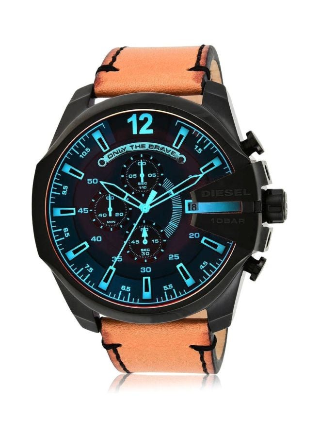 Men's Round Shape Leather Band Analog Wrist Watch 51 mm - Brown - DZ4476