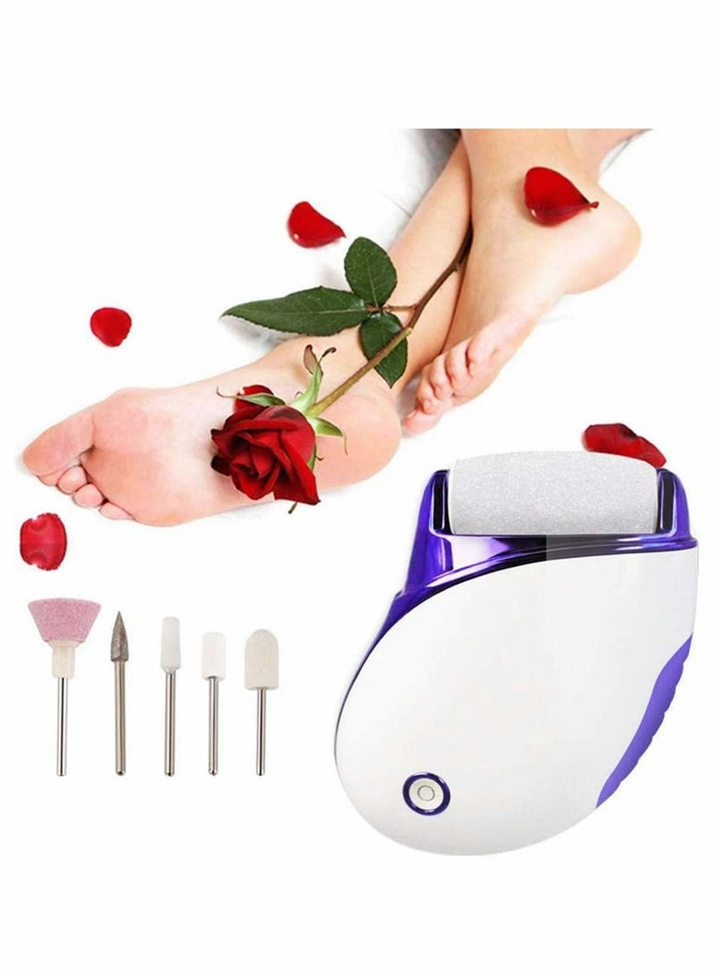 Electronic Foot File Rechargeable Callus Remover, Portable Pedicure Hard Skin Removal, Shaver for Dead Rough Dry with 3 Roller Heads and 2 Speeds