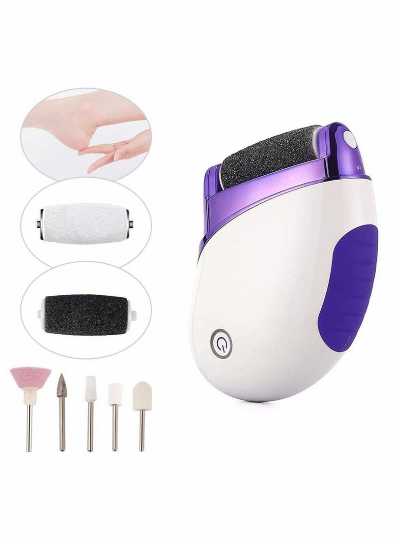 Electronic Foot File Rechargeable Callus Remover, Portable Pedicure Hard Skin Removal, Shaver for Dead Rough Dry with 3 Roller Heads and 2 Speeds